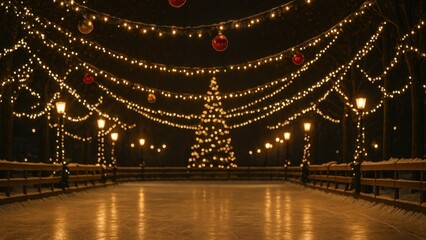 Fototapeta premium Festive lights adorn winter night.