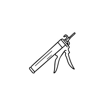 Caulking gun line art vector icon illustrating a sealant tool for home improvement and construction projects with silicone gun building equipment hardware ite