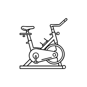 Exercise stationary bike outline icon isolated on white background with spinning bike indoor cycling fitness equipment gym equipment cardio machine