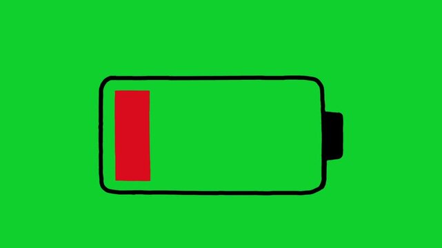 Hand drawn animation of a flat battery warning flashing on green background