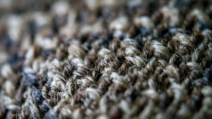 Fototapeta premium Close up of textured woven fabric with mixed brown and beige fibers under soft natural lighting