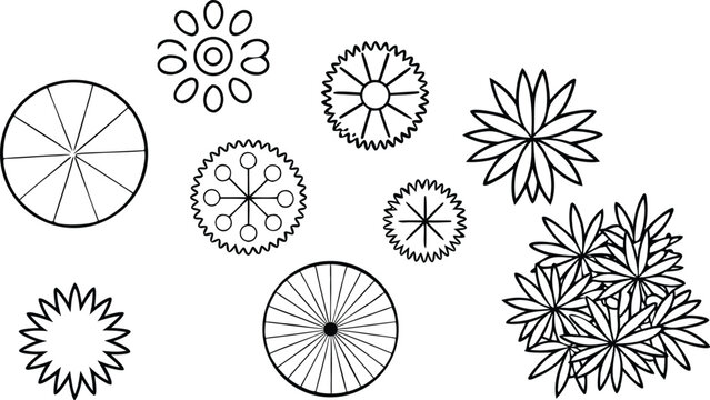 Set of architectural tree symbols, view planar architecture landscape