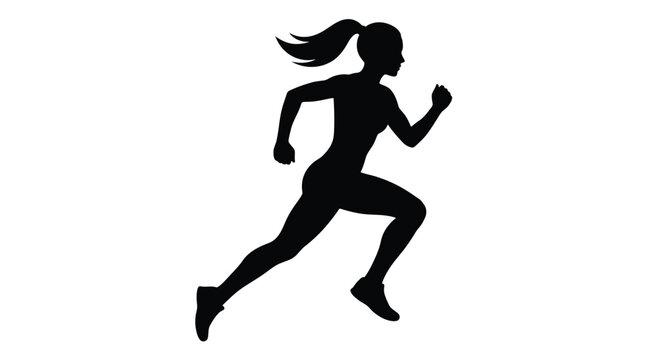 Female runner silhouette showing dynamic posture and athletic movement isolated on a plain white digital background
