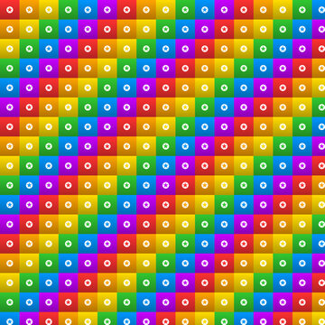 Colorful Seamless Grid Pattern with Star Icons in Vibrant Rainbow Squares Background Vector