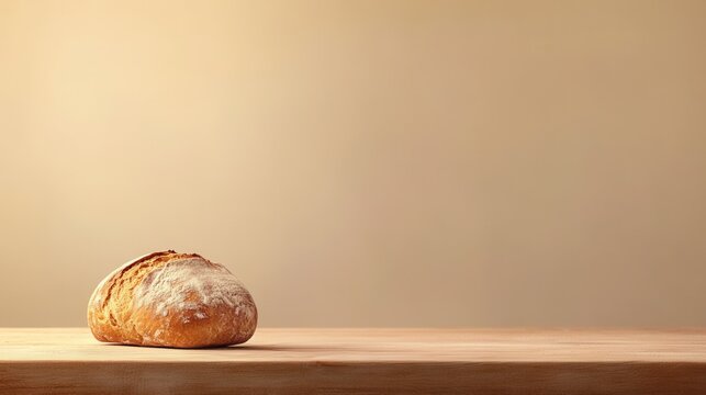 Pastel loaf on sleek surface, Creamy bread resting on polished countertop, Delicate pastel loaf lying on polished countertop with expansive space ideal for contemporary design style