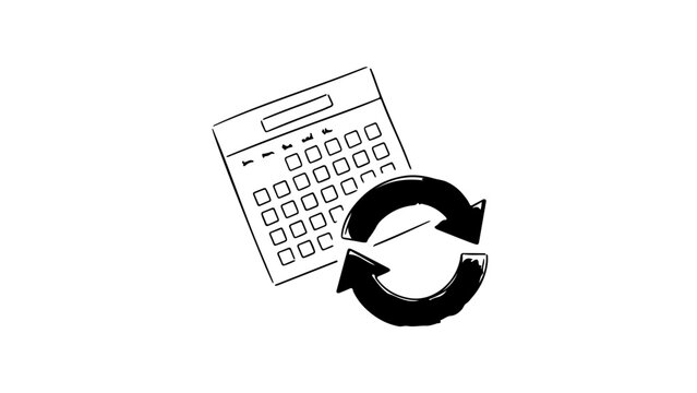 Minimalist calendar icon with a circular arrow symbolizing recurring events or scheduling updates.