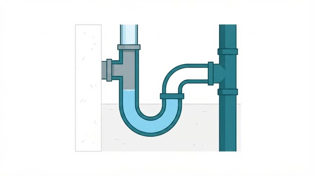 The diagram shows a trap cross section in a septic tank plumbing system for residential wastewater management.