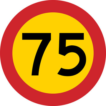 Speed Limit 75 km/h European Road Sign Circle Transparent Background