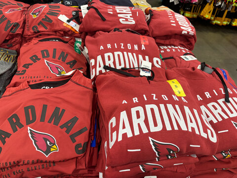 Mesa, Arizona - August 3, 2026: Various Arizona Cardinals football NFL team clothing sold at Costco