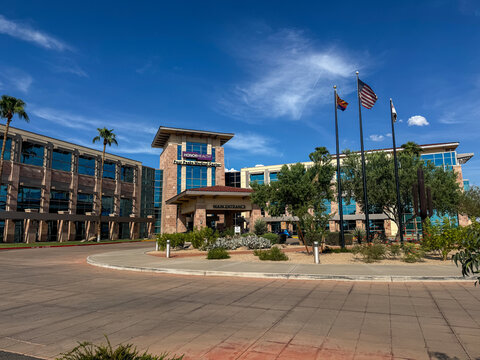 Mesa, Arizona - August 3, 2026: Outside exterior of the Honor Health Four Peaks Medical Center hospital