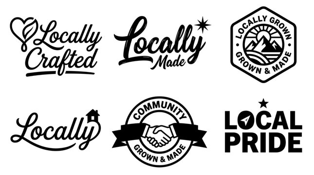 This image showcases a vibrant collection of logos emphasizing local craftsmanship and community engagement through appealing design elements and themes.