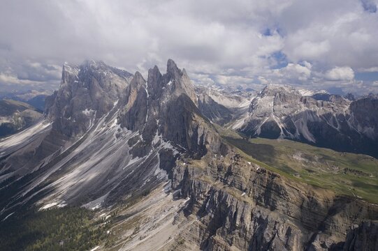 Aerial view, Seceda, Sankt Ulrich, South Tyrol, Italy