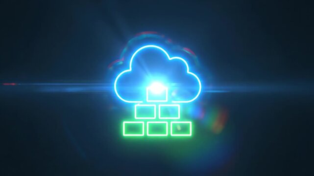 Neon cloud computing data storage icon animation