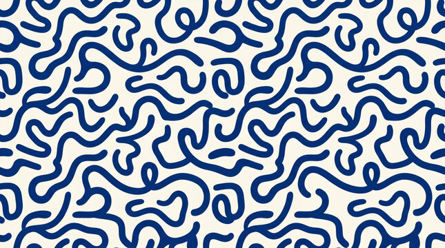 Blue Seamless Squiggly Line Pattern Abstract Vector Background