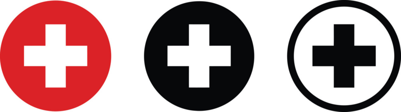 Red cross. Vector isolated icons. Medicine health hospital collection of signs symbol. Vector abstract graphic design. Emergency medicine concept. First aid. Health care.