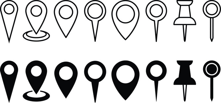 Pin map icon. GPS location pointer collection. Pin place icons collection. EPS 10