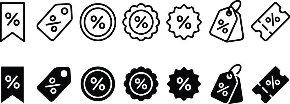 Discount promotion icon. Price discount tag icons. Promotion price tag icon collection
