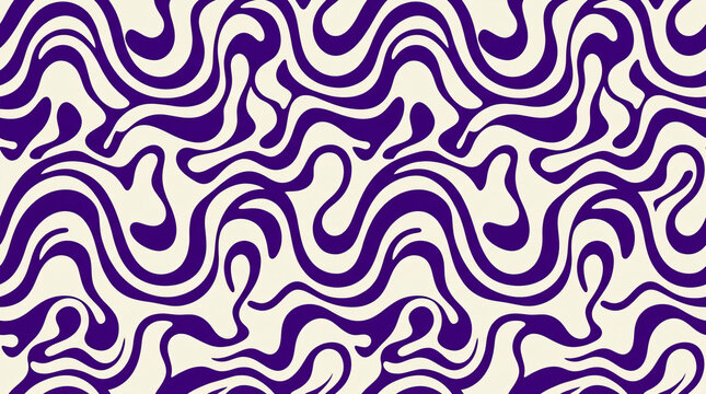 Purple And Cream Seamless Retro Wavy Pattern Abstract Liquid Swirl