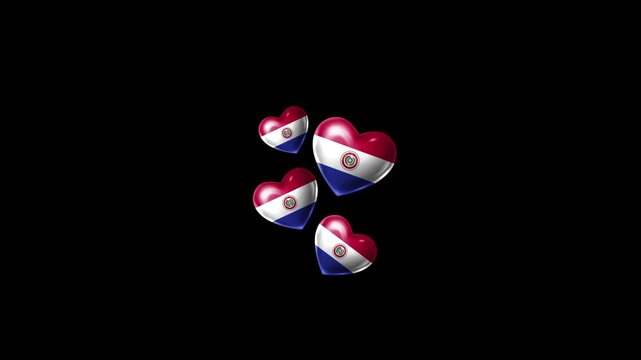 Realistic PARAGUAY Flag Hearts Animation, Love PARAGUAY National Symbol Design
