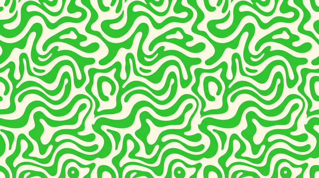 Green Cream Retro Groovy Seamless Pattern Abstract Wavy Background