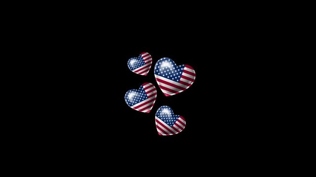 Realistic United States Flag Hearts Animation, Love United States National Symbol Design