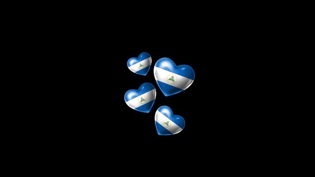Realistic NICARAGUA Flag Hearts Animation, Love NICARAGUA National Symbol Design