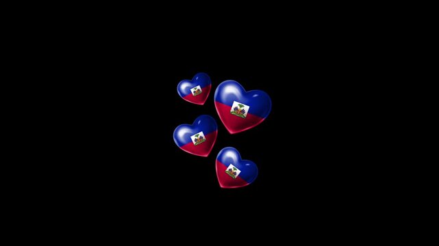 Realistic HAITI Flag Hearts Animation, Love HAITI National Symbol Design