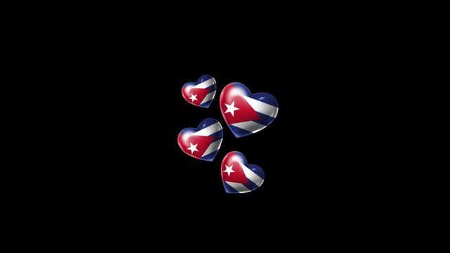 Realistic CUBA Flag Hearts Animation, Love CUBA National Symbol Design