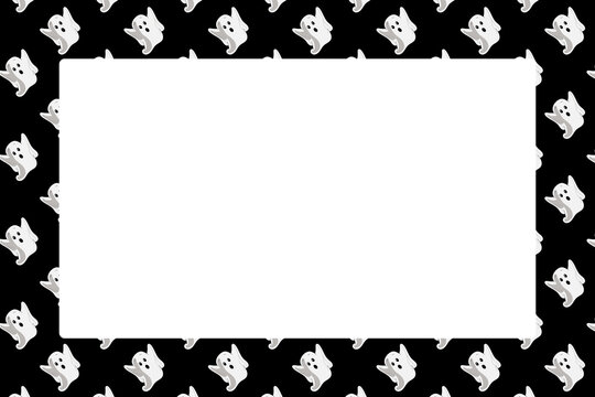 Festive Halloween frame with a cartoon ghost design and space for text. Themed invitations and spooky layouts
