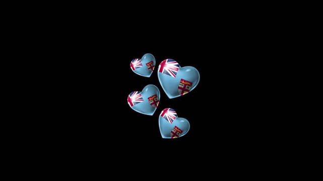 Realistic FIJI Flag Hearts Animation, Love FIJI National Symbol Design