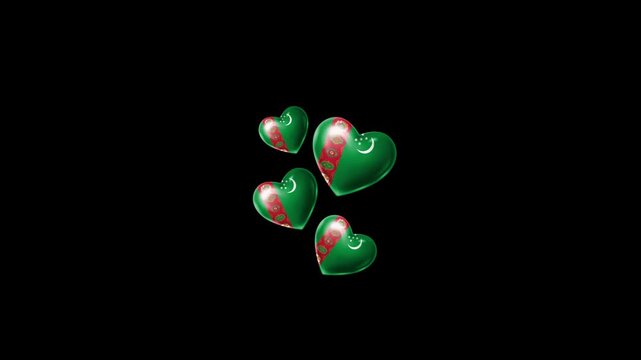Realistic TURKMENISTAN Flag Hearts Animation, Love TURKMENISTAN National Symbol Design