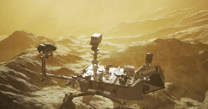 Curiosity rover navigates the rocky landscape of Mars, conducting scientific research during its mission to explore the planet surface and gather valuable data about its environment.