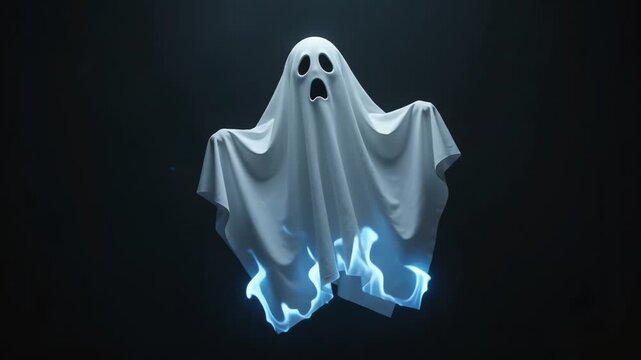 Ethereal animated ghost movement with glowing blue fire in dark void