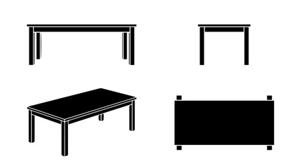 Fototapeta premium Minimalist Black Table Silhouette Icon Set with Multiple Perspectives