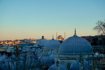 Domes of Suleymaniye Mosque complex at sunset Istanbul © Pavel