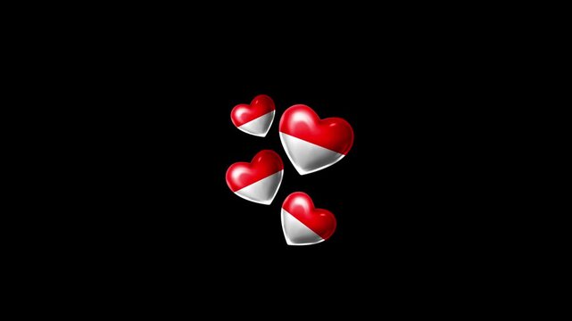 Realistic INDONESIA Flag Hearts Animation, Love INDONESIA National Symbol Design
