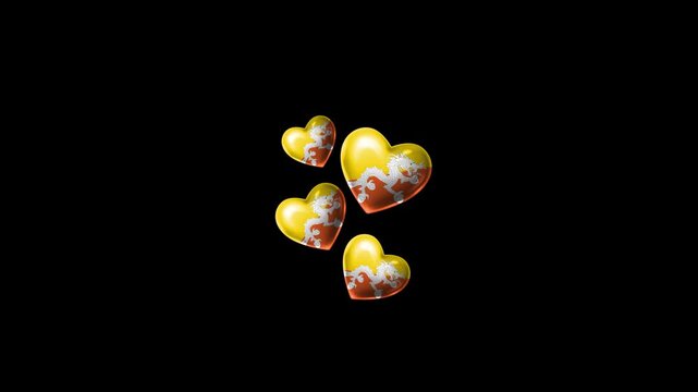 Realistic BHUTAN Flag Hearts Animation, Love BHUTAN National Symbol Design