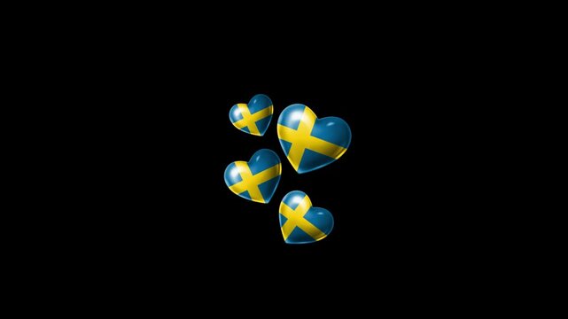 Realistic SWEDEN Flag Hearts Animation, Love SWEDEN National Symbol Design