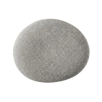 Smooth gray river stone showing fine natural textures and a perfectly rounded oval shape isolated on a clean white background