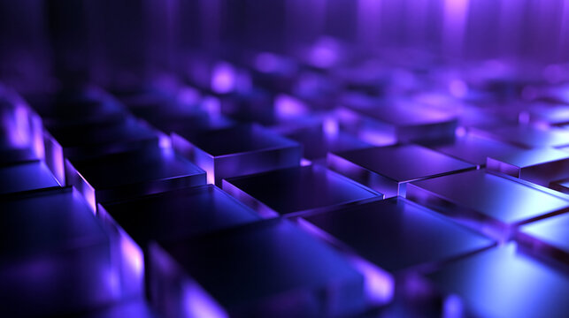 Abstract Futuristic Technology Background with Glowing Purple Cubes
