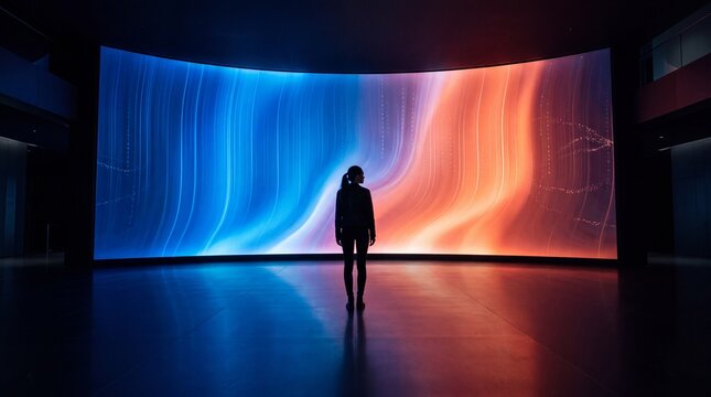 Silhouette Standing in Front of Massive Digital Screen