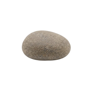 Smooth river stone featuring a textured grey surface and rounded organic edges captured in bright natural daylight against white background