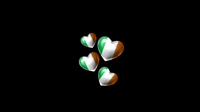 Realistic IRELAND Flag Hearts Animation, Love IRELAND National Symbol Design