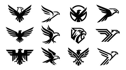 Fototapeta premium Eagle and hawk head silhouette logo design elements.
