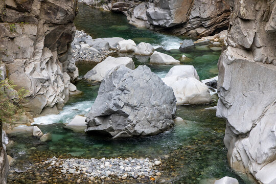 Othello Tunnels Rocky Gorge With Emerald River and Large Boulders in Hope BC Canada Scenic Landscape