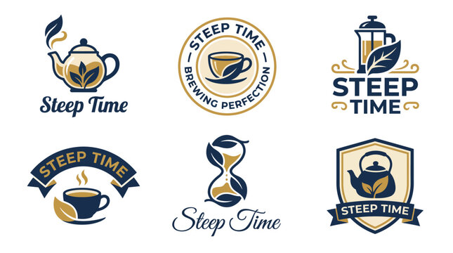 This set of logos emphasizes the theme of tea brewing perfection, featuring designs that evoke warmth and relaxation associated with enjoying tea drinks.