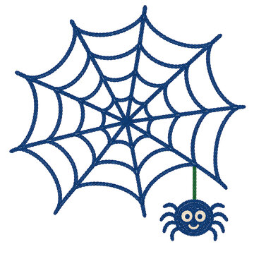 Crayon-style illustration of a spider web with a small spider in the corner, isolated on white background.