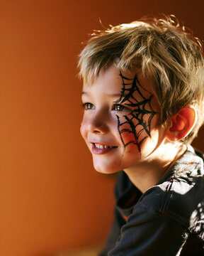 Child with a spider web painted on one cheek