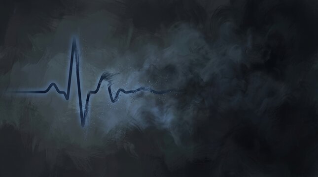 Fading heartbeat waveform dissolving into dark abstract background