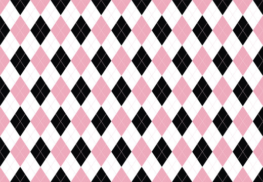 Argyle diamond pattern seamless background in pink, black and white for women&rsquo;s fashion and stationery design